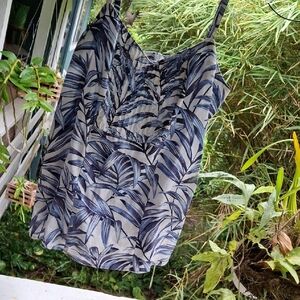 Tropical Leaf Print Linen Tank Top